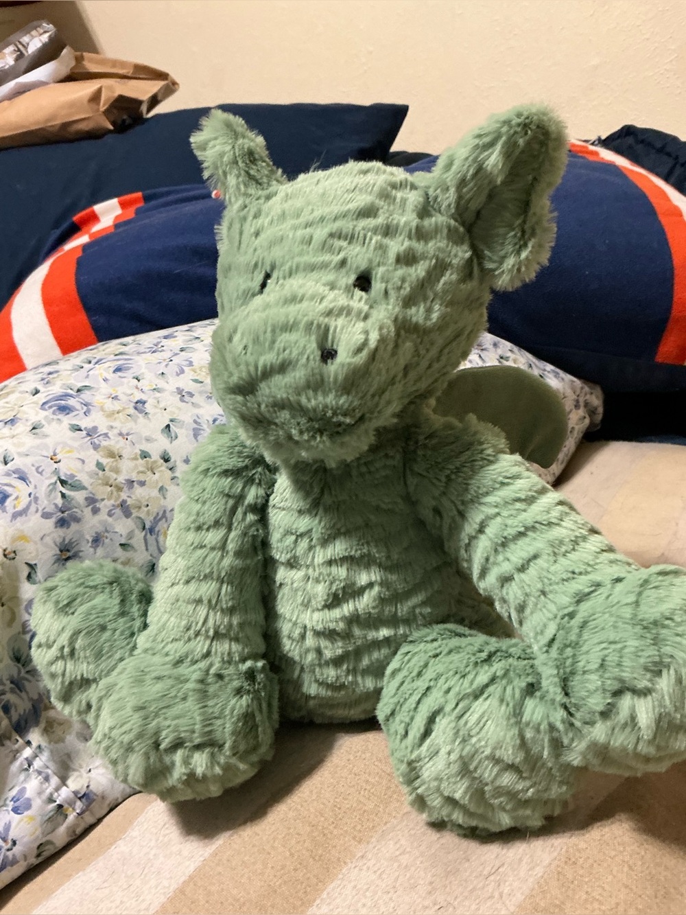 Authentic Jellycat Medium Fuddlewuddle Dragon plush in soft sage green. NWT